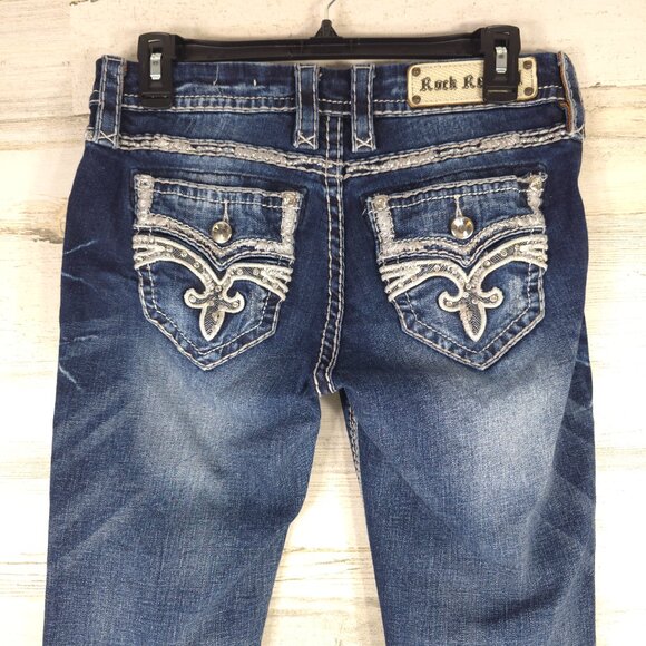 ROCK REVIVAL Ruella Rhinestone Faux Flap Pockets Easy Capri Jeans SIZE 26 30x25 - Picture 7 of 16